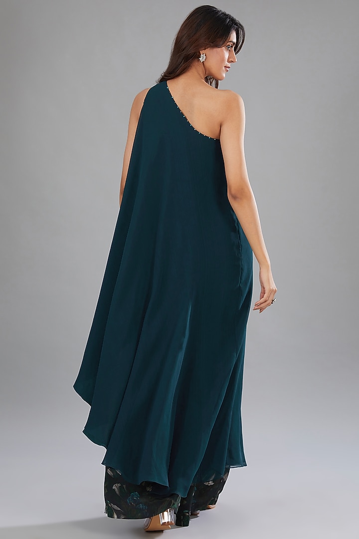 Teal Viscose Polyester Off-Shoulder Embroidered Tunic Set by Anjali Kanwar at Pernia's Pop Up Shop