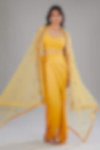 Yellow Viscose Nylon Polyester Ombre Skirt Set by Anjali Kanwar