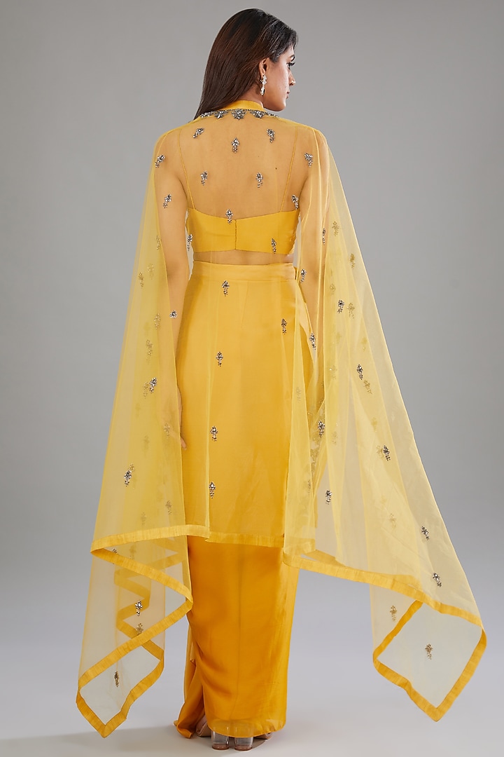 Yellow Viscose Nylon Polyester Ombre Skirt Set by Anjali Kanwar at Pernia's Pop Up Shop