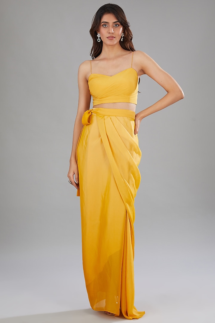 Yellow Viscose Nylon Polyester Ombre Skirt Set by Anjali Kanwar at Pernia's Pop Up Shop