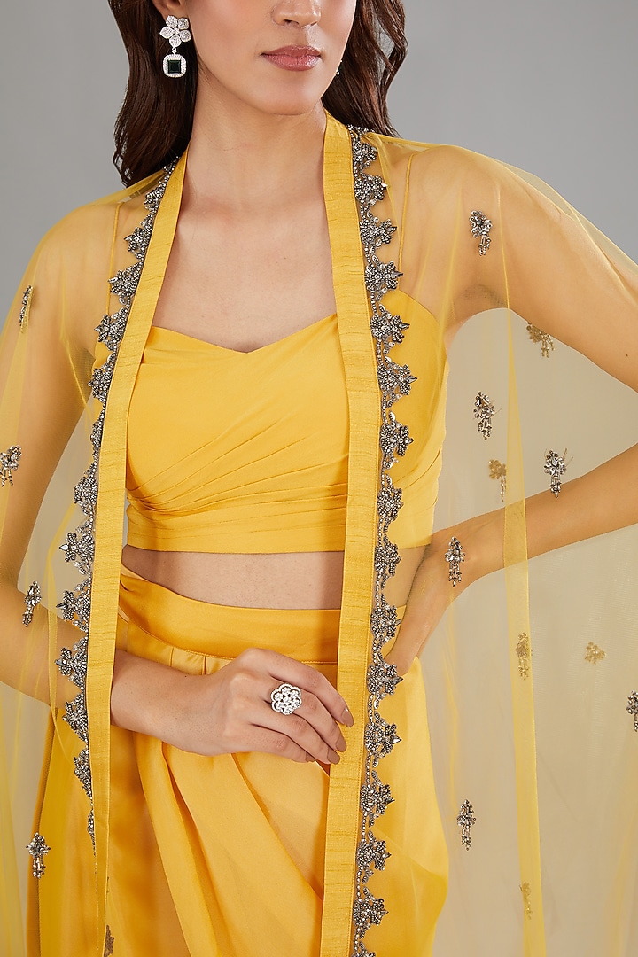 Yellow Viscose Nylon Polyester Ombre Skirt Set by Anjali Kanwar at Pernia's Pop Up Shop