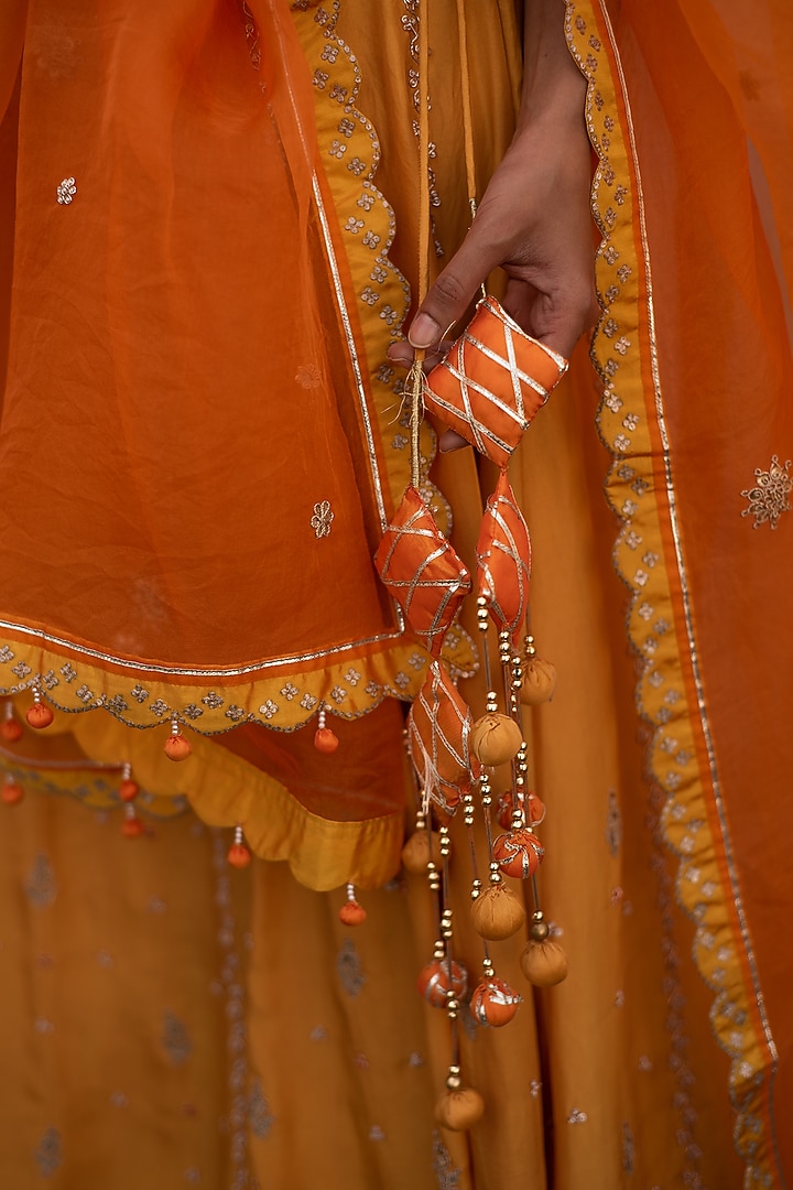 Saffron Orange Silk Gota Patti Wedding Lehenga Set by Apeksha Jain Label at Pernia's Pop Up Shop