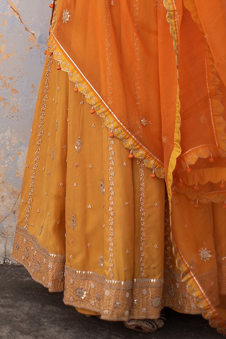 Saffron Orange Silk Gota Patti Wedding Lehenga Set by Apeksha Jain Label at Pernia's Pop Up Shop
