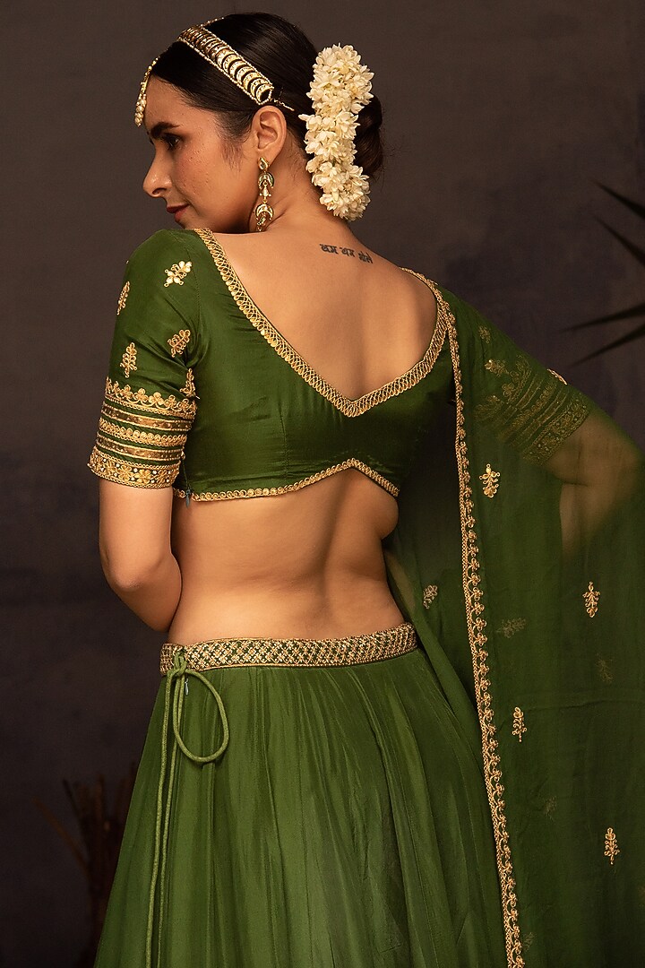 Leaf Green Silk Gota Patti Wedding Lehenga Set by Apeksha Jain Label at Pernia's Pop Up Shop