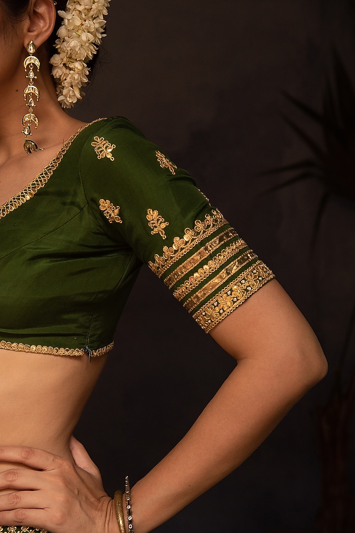 Leaf Green Silk Gota Patti Wedding Lehenga Set by Apeksha Jain Label at Pernia's Pop Up Shop