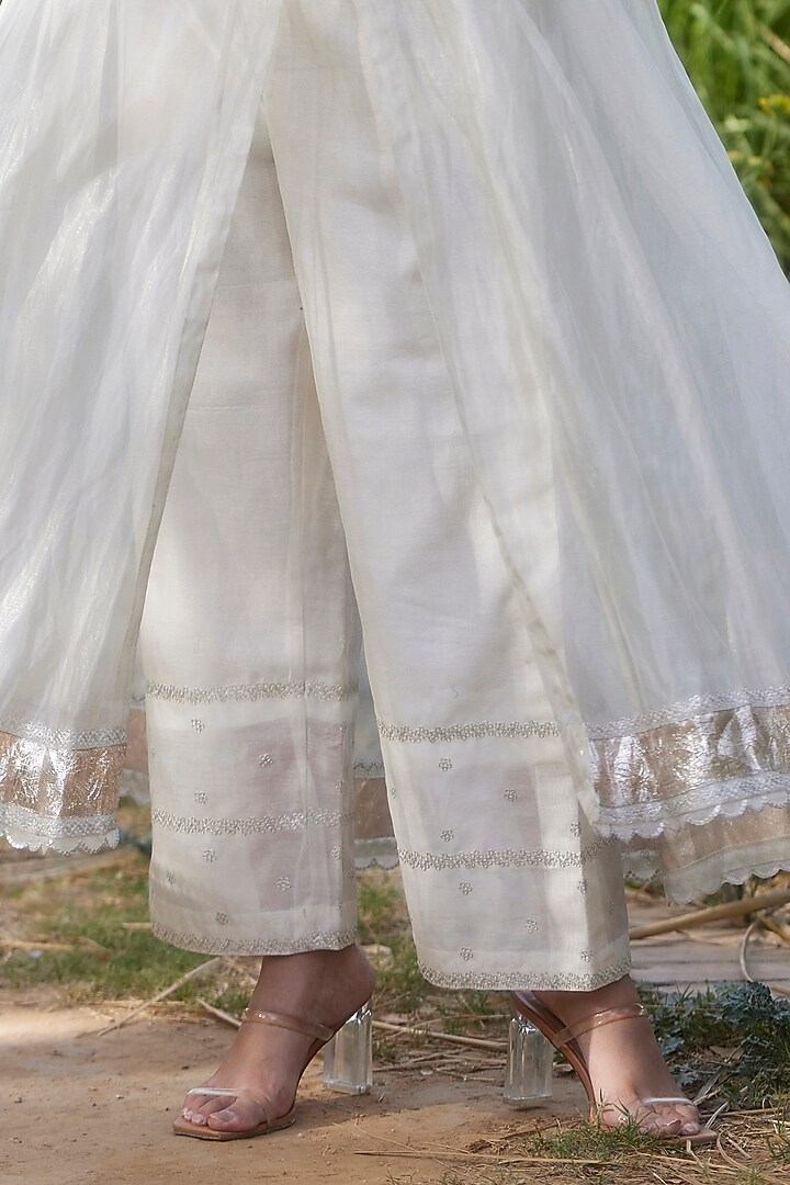 Ivory Tissue Gota & Kasab Embellished Party Wear Anarkali Set by Apeksha Jain Label at Pernia's Pop Up Shop