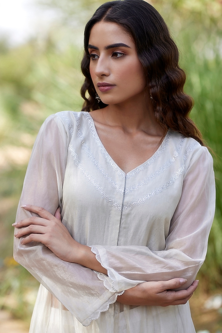 Ivory Tissue Gota & Kasab Embellished Party Wear Anarkali Set by Apeksha Jain Label at Pernia's Pop Up Shop