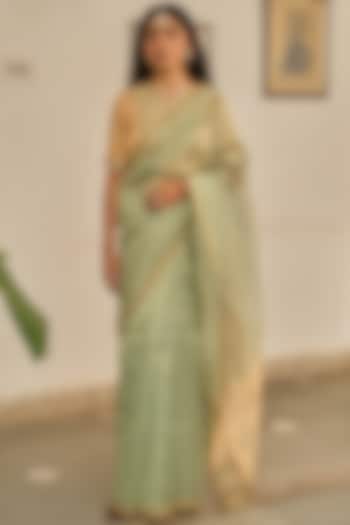 Pista Green Tissue Saree Set by Apeksha Jain Label