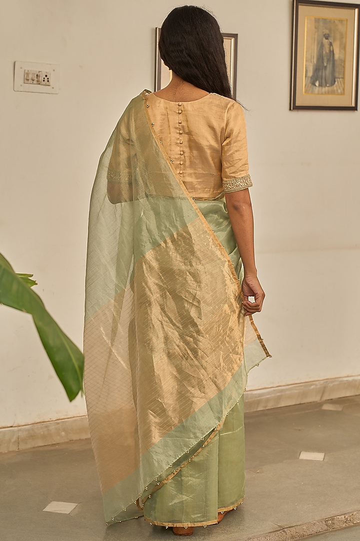 Pista Green Tissue Party Wear Saree Set by Apeksha Jain Label at Pernia's Pop Up Shop