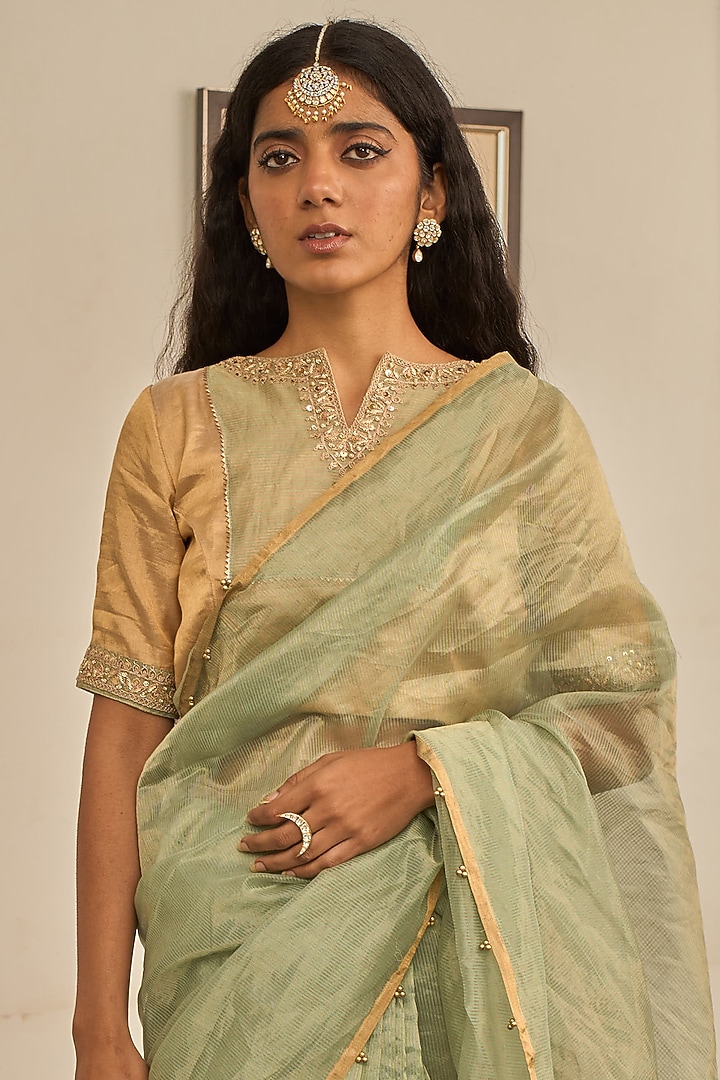 Pista Green Tissue Party Wear Saree Set by Apeksha Jain Label at Pernia's Pop Up Shop