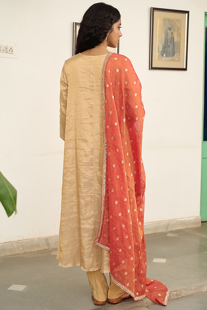 Gold Tissue Marori Hand Embroidered Party Wear Anarkali Set by Apeksha Jain Label at Pernia's Pop Up Shop