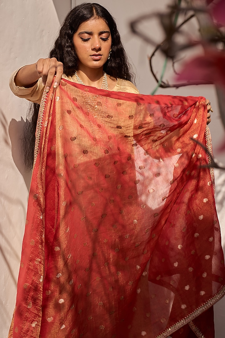 Gold Tissue Marori Hand Embroidered Party Wear Anarkali Set by Apeksha Jain Label at Pernia's Pop Up Shop