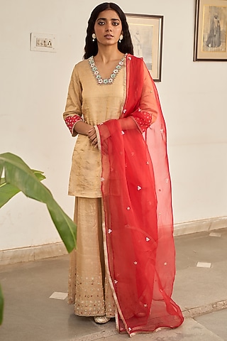 Gold Tissue Sharara Set by Apeksha Jain Label