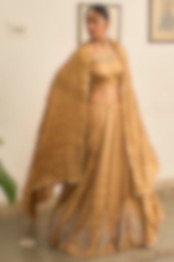 Gold Tissue Zardosi Hand Embroidered Wedding Lehenga Set by Apeksha Jain Label at Pernia's Pop Up Shop