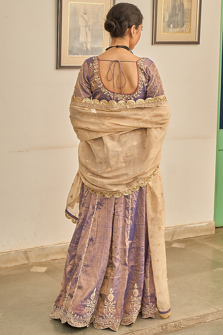 Purple Tissue Zardosi Hand Embroidered Wedding Lehenga Set by Apeksha Jain Label at Pernia's Pop Up Shop