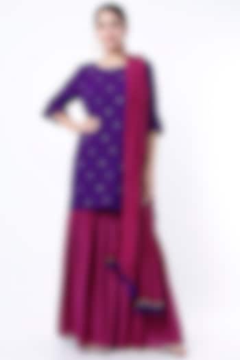 Violet & Wine Silk Sharara Set by Apeksha Jain Label