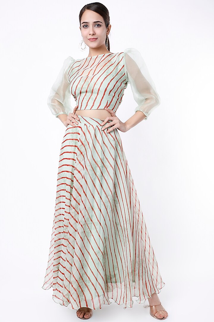 Mint Leheriya Skirt Set by Apeksha Jain Label