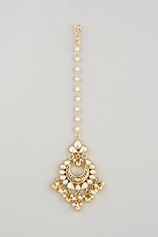 Gold Finish Faux Kundan Polki Maang Tikka by Anjali Jain Jewellery-POPULAR PRODUCTS AT STORE