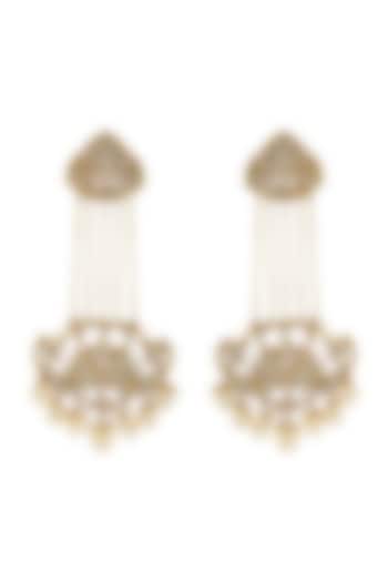Gold Finish Kundan & Pearl Earrings by Anjali Jain Jewellery