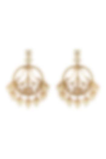 Gold Finish Pearl & Kundan Bali Earrings by Anjali Jain Jewellery