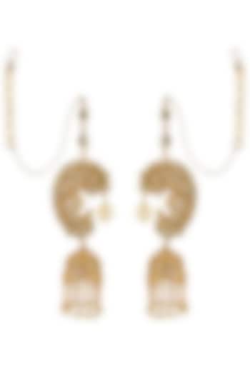 Gold Finish Kan Chain Jhumka Earrings by Anjali Jain Jewellery