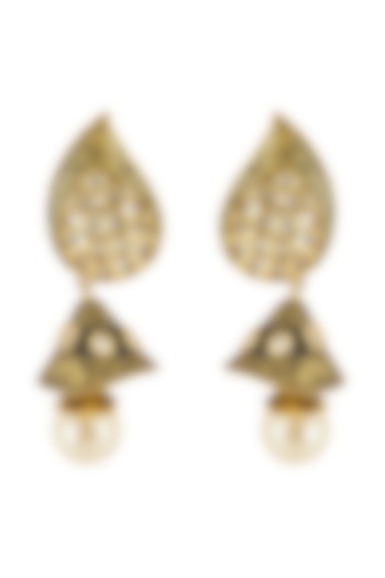 Gold Finish Kundan Black Earrings by Anjali Jain Jewellery