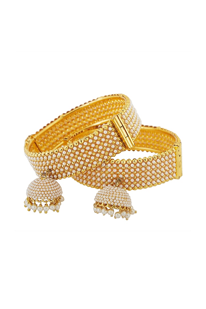 Gold Finish Pearl Bangles by Anjali Jain Jewellery