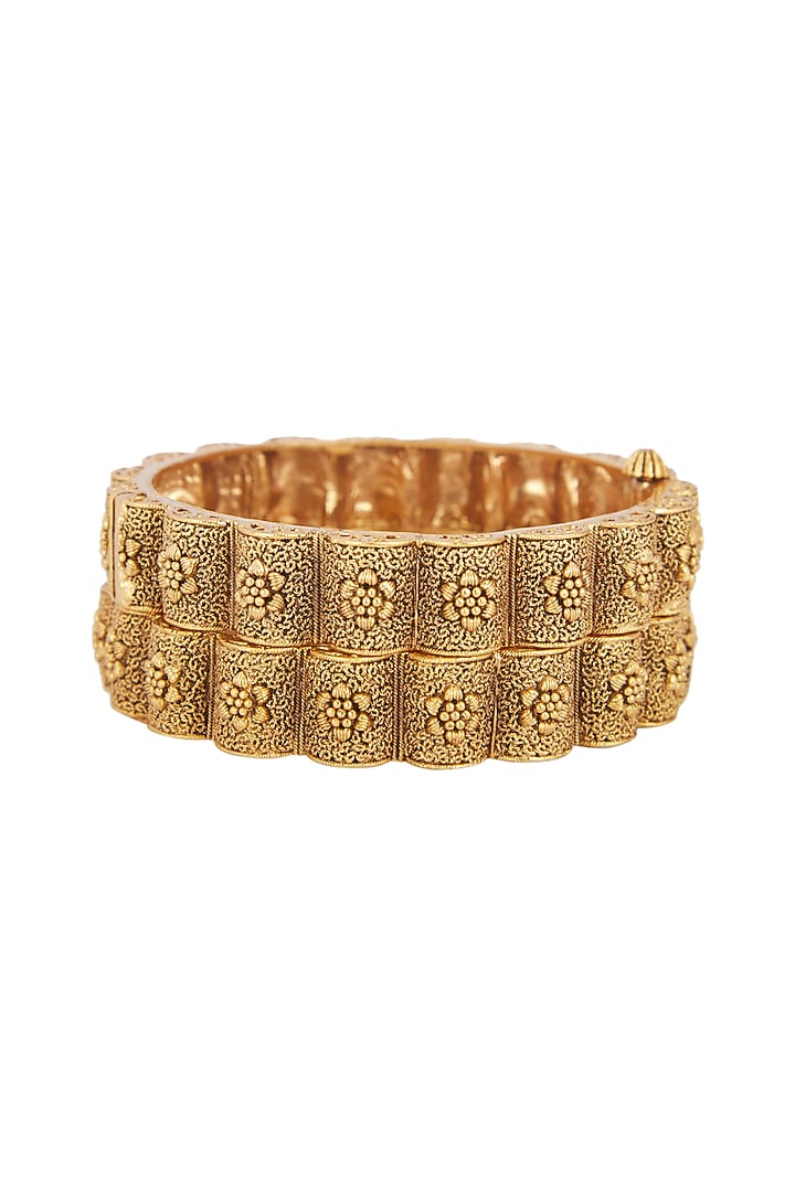 Gold Plated Carved Bangles by Anjali Jain Jewellery at Pernia's Pop Up Shop