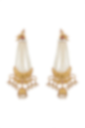 Gold Finish Dangler Earrings With Pearls by Anjali Jain Jewellery