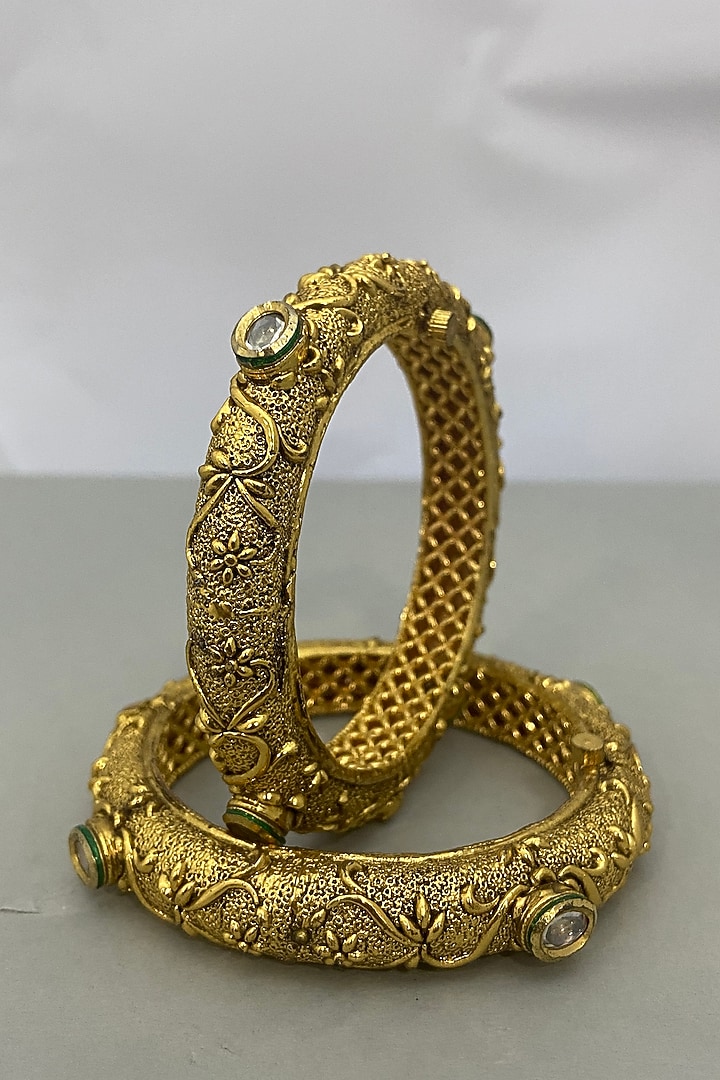 Gold Plated Kundan Bangles by Anjali Jain Jewellery at Pernia's Pop Up Shop