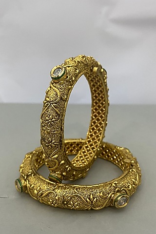 Gold Plated Kundan Bangles by Anjali Jain Jewellery