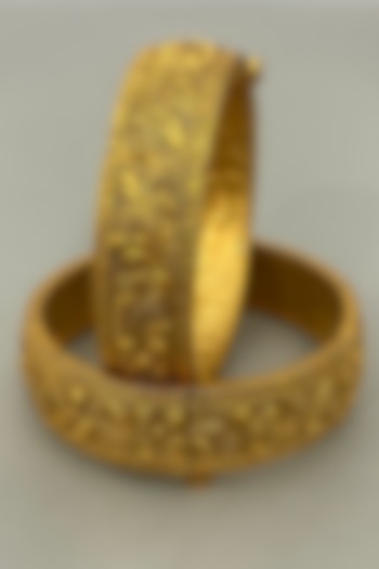 Gold Plated Carved Bangles by Anjali Jain Jewellery at Pernia's Pop Up Shop