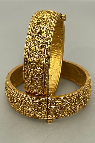 Gold Plated Carved Bangles by Anjali Jain Jewellery