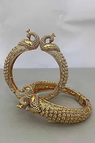 Gold Plated Peacock Bangles by Anjali Jain Jewellery