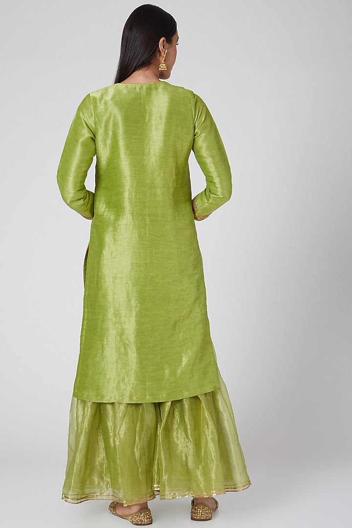 Green & Brown Embroidered Wedding Sharara Set by Anjali Jain at Pernia's Pop Up Shop
