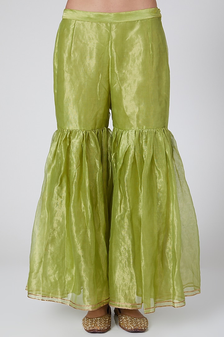 Green & Brown Embroidered Wedding Sharara Set by Anjali Jain at Pernia's Pop Up Shop