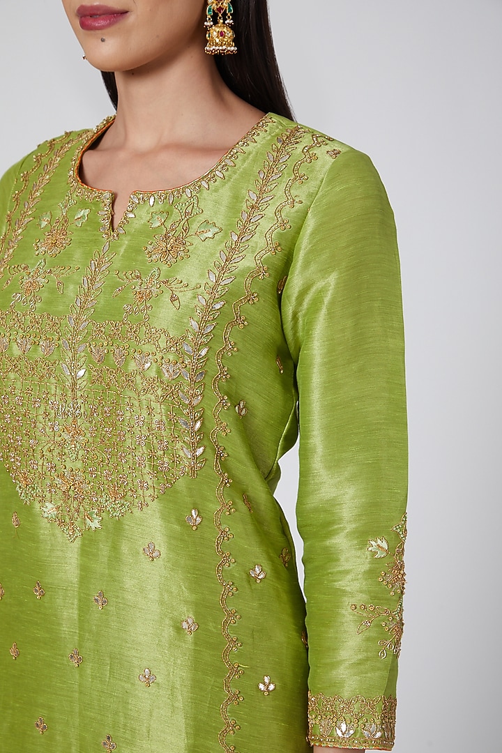 Green & Brown Embroidered Wedding Sharara Set by Anjali Jain at Pernia's Pop Up Shop