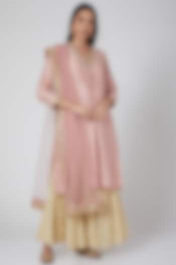 Pink & Beige Embroidered Lehenga Set by Anjali Jain