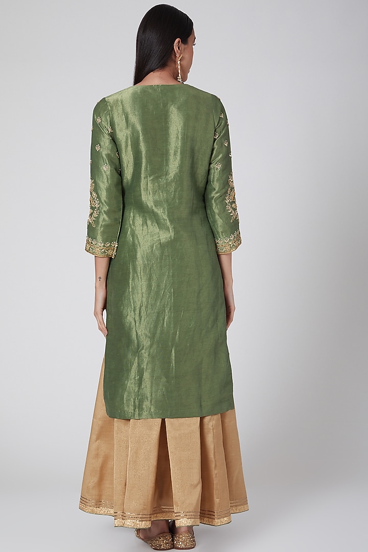 Olive Green & Gold Embroidered Wedding Lehenga Set by Anjali Jain at Pernia's Pop Up Shop