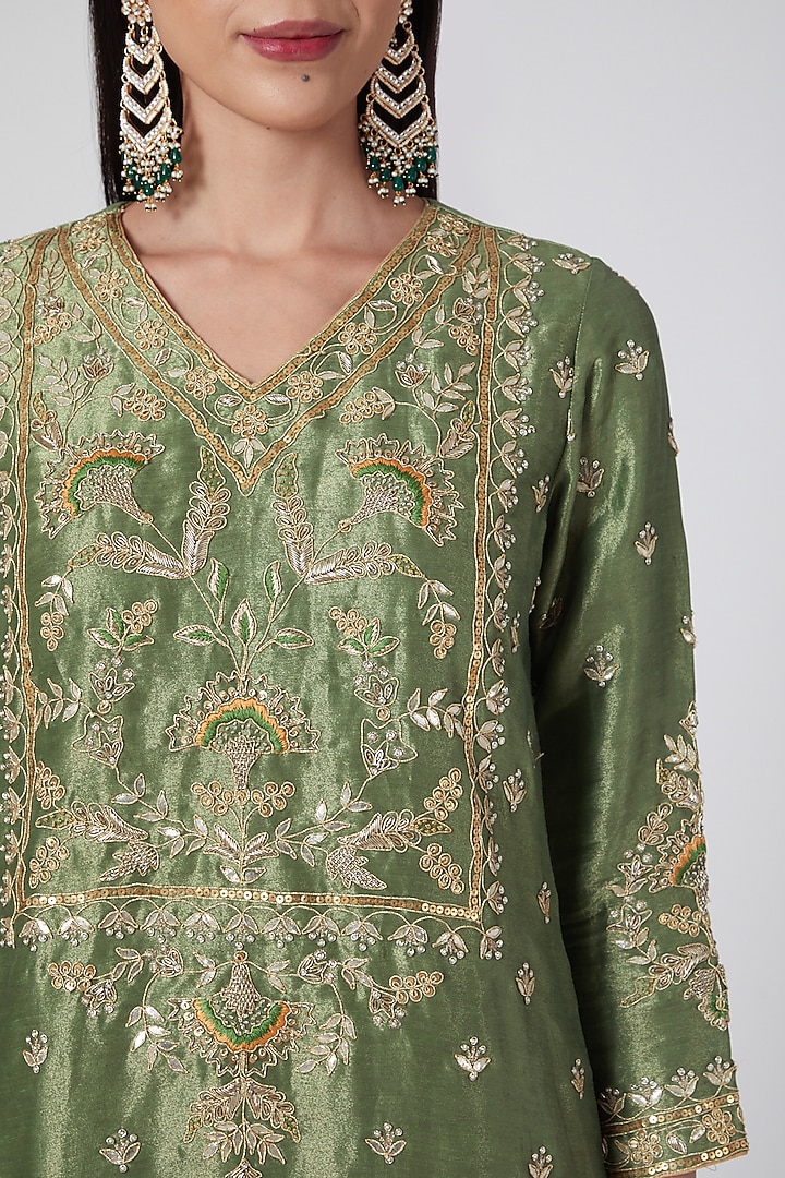 Olive Green & Gold Embroidered Wedding Lehenga Set by Anjali Jain at Pernia's Pop Up Shop