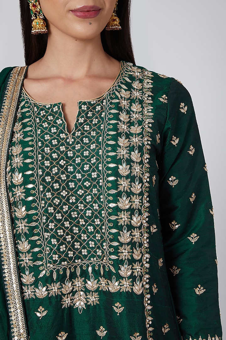 Green & Gold Embroidered Wedding Lehenga Set by Anjali Jain at Pernia's Pop Up Shop