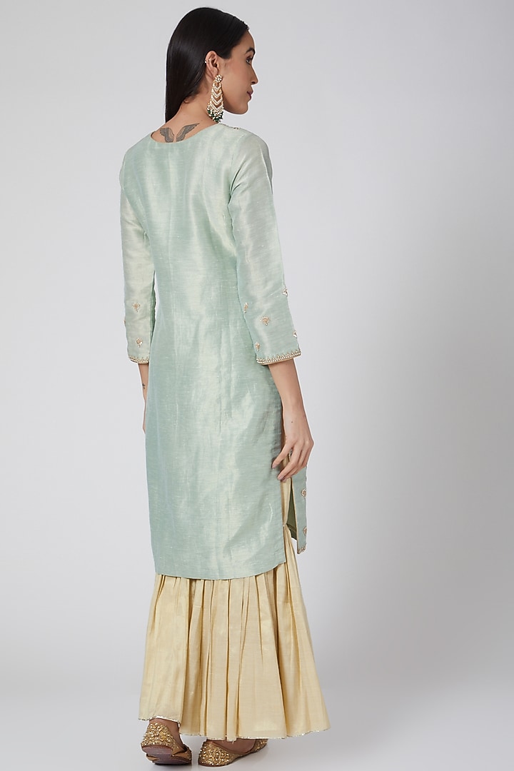 Powder Blue & Gold Embroidered Wedding Sharara Set by Anjali Jain at Pernia's Pop Up Shop
