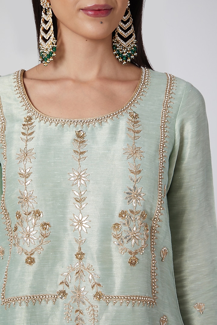 Powder Blue & Gold Embroidered Wedding Sharara Set by Anjali Jain at Pernia's Pop Up Shop