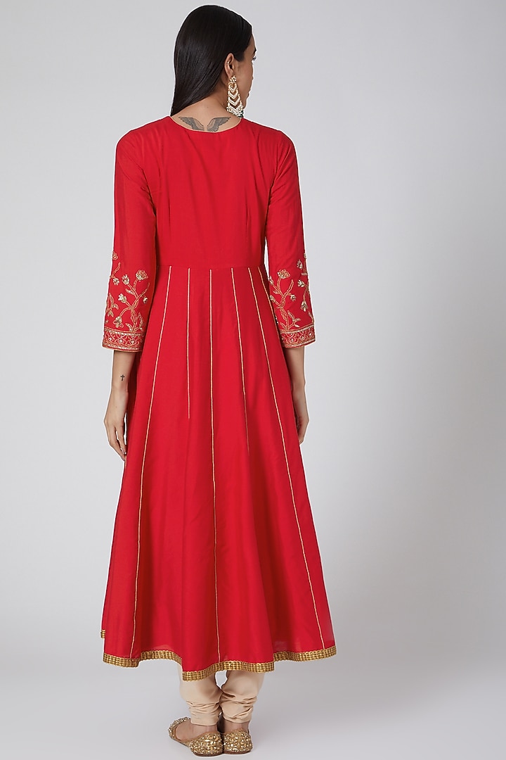 Red Embroidered Wedding Anarkali Set by Anjali Jain at Pernia's Pop Up Shop
