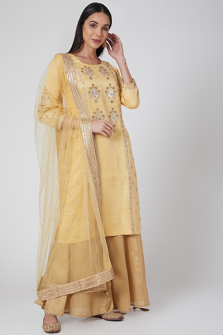 Yellow Zardosi Embroidered Lehenga Set Design by Anjali Jain at Pernia ...