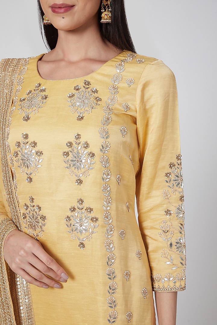Yellow Zardosi Embroidered Wedding Lehenga Set by Anjali Jain at Pernia's Pop Up Shop