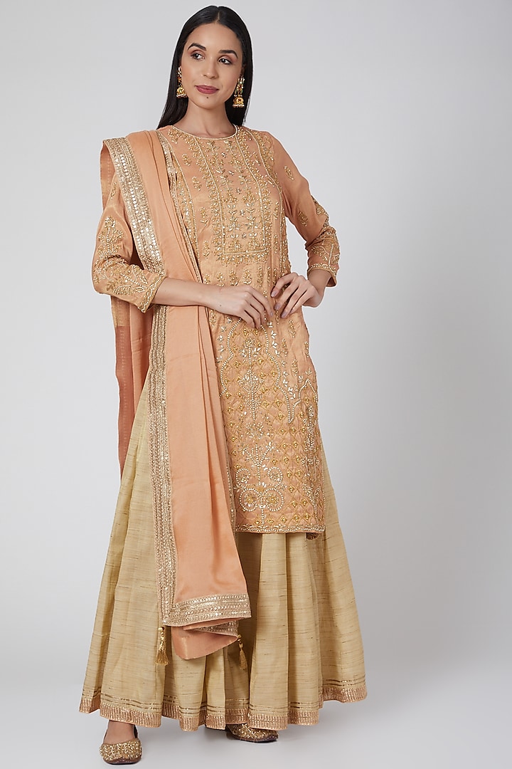 Peach Embroidered Lehenga Set by Anjali Jain