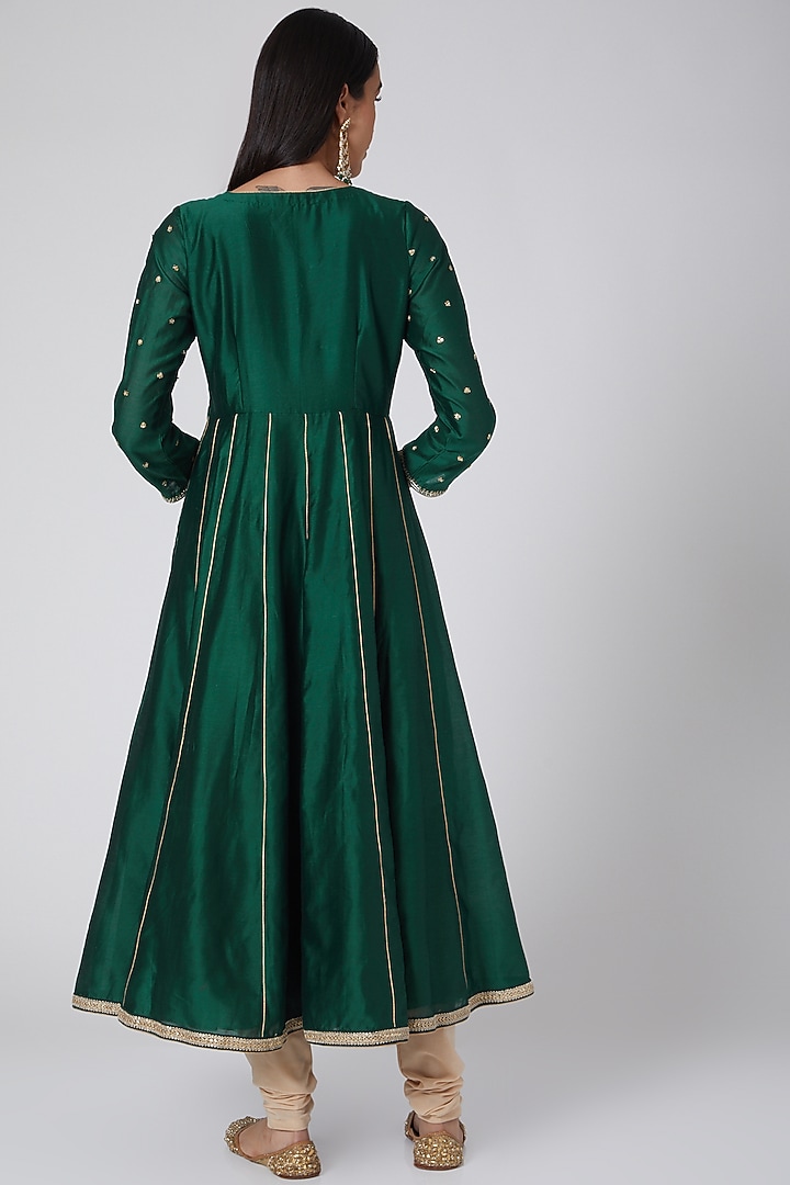 Emerald Green Embroidered Wedding Anarkali Set by Anjali Jain at Pernia's Pop Up Shop
