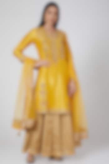 Yellow Embroidered Lehenga Set by Anjali Jain
