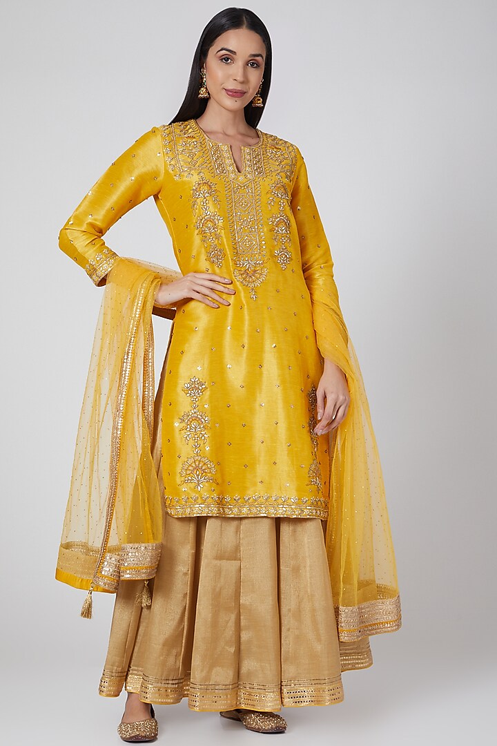 Yellow Embroidered Lehenga Set by Anjali Jain